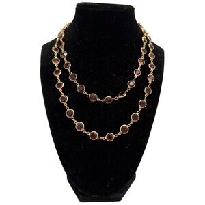 Swarovski Signed Necklace 36" Gold Plated Bezel Set Amethyst Crystals Swan Logo